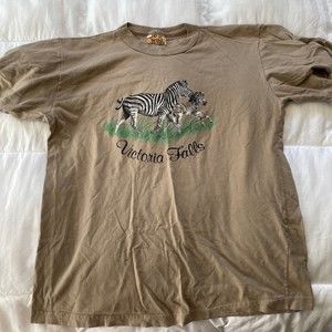 Victoria Falls Zimbabwe GO WILD Light Brown T-Shirt with Zebra Womena Size XL